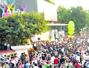 Rush of people at Pragati Maidan in New delhi.