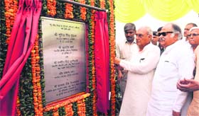 Chief Minister Bhupinder Singh Hooda lays the foundation stone of new MLA flats at Sector 3 in Chandigarh on Saturday.