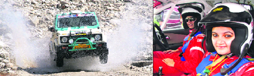 Gurkirat and his wife Sukhbans in a jeep during motorsport. 
