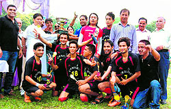 The Adhoiwala Club team with the Ram Bahadur Chetri Memorial Club Tournament winners trophy in Dehradun on Sunday