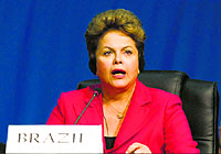 Dilma Roussef, the President of Brazil speaks at the BRICS summit in 2013