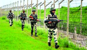 Army men patrol near the border.