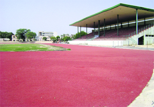 The international-level synthetic track at War Heroes Stadium in Sangrur. 