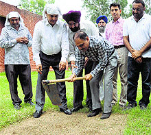 Councillor Mukesh Bassi inaugurates work on the extension of the Community Centre in Sector 18, Chandigarh, on Monday