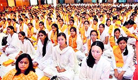 Freshers at the Dev Sanskriti University in Haridwar being given gyan deeksha on Monday.