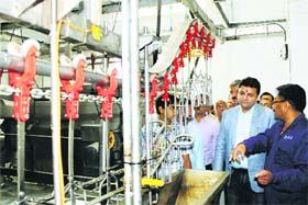Sudhir Sharma, Urban Development Minister, inaugurates the abattoir in Shimla on Monday