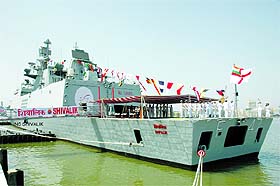 Three warships, including stealth frigate INS Shivalik, entered the Russian port of Vladivostok on Monday.