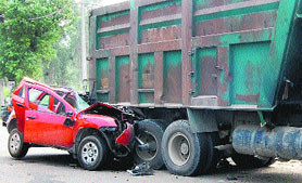 The Duster that collided with a tipper near Jalandhar on Tuesday.