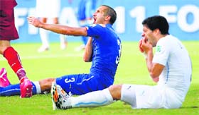 Well, Luis Suarez is as good at biting opponents as he is with the ball. This time his victim happened to be Italy's Giorgio Chiellini. FIFA however wasnt amused and the striker was banned.