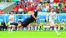 Robin Van Persie left Spain stunned with his flying effort.