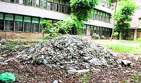 empty medicine bottles lying near a ward at Guru Nanak Hospital in Amritsar