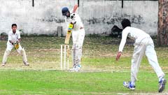 Players in action during a match between Panchkula and Chandigarh at Sector 19 in Chandigarh, on Wednesday. Tribune Photo: S Chandan 