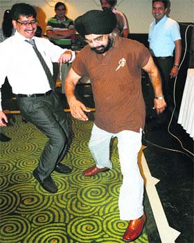 Post-hip and knee replacement surgery, a patient plays football with joint and hip replacement surgeon of Fortis Hospital Sanjeev Mahajan (in white shirt) in Ludhiana
