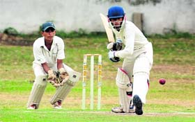 A batsman plays a shot during a match in Chandigarh on Thursday