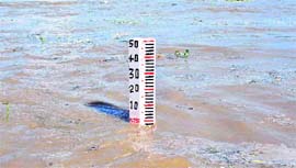 The water level in the Ganga was near the danger mark in Haridwar on Thursday.