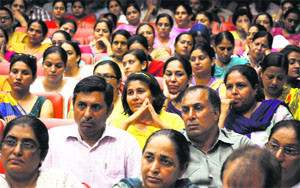 Members of PAUTA attend a general body meeting on the PAU campus in Ludhiana.