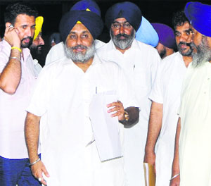 Deputy Chief Minister Sukhbir Badal comes out of the Vidhan Sabha on Thursday.