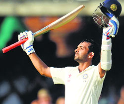 Ajinkya Rahane celebrates his century on Day 1 of the second Test against England at Lords in London on Thursday.