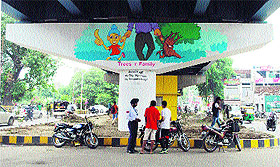 Artist George Emanual has painted the upper portion of the pillars at the Kitchlew Chowk flyover as a social message towards eco-conservation in Amritsar.