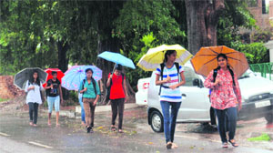 Students on the way to their institutes in Chandigarh on Friday.