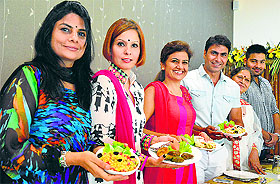 Various fat-free dishes being shown during the inauguration of a new restaurant in Ludhiana.