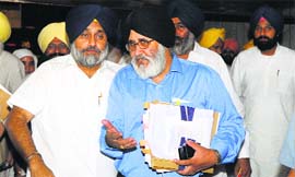 Deputy CM Sukhbir Badal with Education Minister Daljeet Singh Cheema at the Vidhan Sabha on Friday.