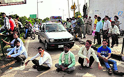 Teachers stage a dharna at Phase VII in Mohali on Saturday