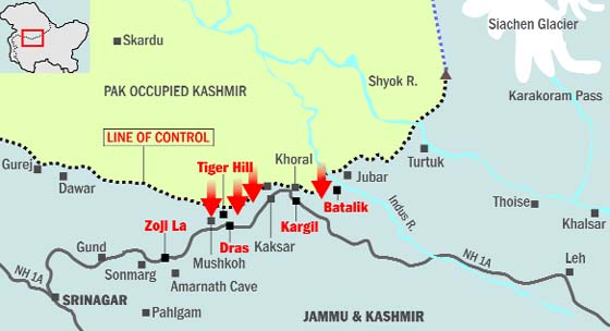 The arrows depict the areas where intrusions took place across a 160-km stretch along the LoC.