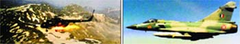 An M17 helicopter firing bunker-busting rockets and a Mirage 2000, which precision-bombed targets.