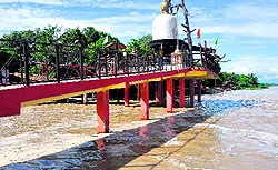 A Ganga ghat in Haridwar inundated on Sunday following incessant rain in Garhwal division