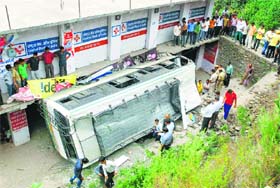 File photo of a recent road accident involving an HRTC bus at Dhayarghat village near Shimla