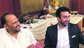 Hearty Welcome: Raj Kundra (right), businessman and husband of Bollywood actress Shilpa Shetty, in town at the relaunch of one of his companies in Jalandhar on Sunday