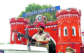 A policeman deployed at Hall Bazaar in Amritsar on Sunday.