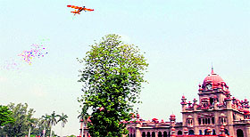 A view of the air show organised at Khalsa College in Amritsar on Monday.