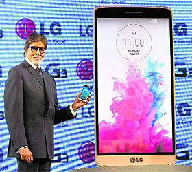 Bollywood actor Amitabh Bachchan launches LG G3 smartphone in Mumbai on Monday. It is priced at Rs 47,990 for a 16 GB variant and Rs 50,990 for 32 GB version.