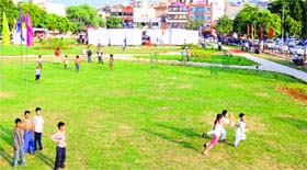 Children playing in the green belt inaugurated by UT Adviser KK Sharma at Sector 45-A in Chandigarh on Monday.
