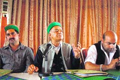 Forest Minister Thakur Singh Bharmouri addresses mediapersons in Shimla on Sunday. Tribune photo