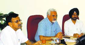 Prof PK Sharma, Vice Chancellor, Sher-e-Kashmir University of Agricultural Sciences and Technology, Jammu, addresses mediapersons on Monday.