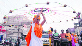 a boy performs gatka on the occasion in Jalandhar on Monday