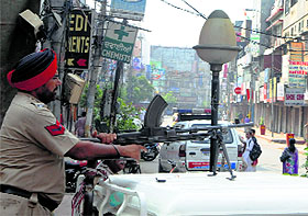 Tight security outside a mosque in Amritsar.