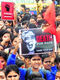 Girls protest rape cases in Hubli on Tuesday.