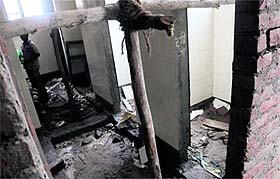 an incomplete washroom at the school in Bathinda on Wednesday.