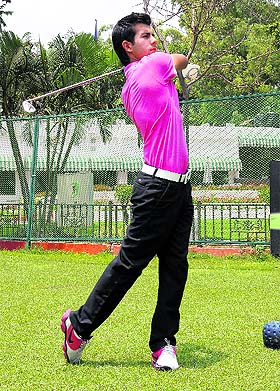 Feroz Garewal practises at the Chandigarh Golf Club in Chandigarh on Wednesday. 