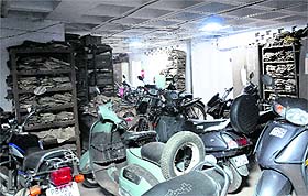 Racks and two-wheelers at the basement of the MC building in Sector 17,