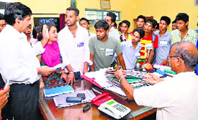 ABVP supporters in the office of Govt College Principal Dr SK Chawla on Wednesday