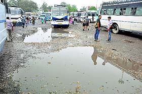 The pathetic condition of the road outside the Jammu railway station after rain.