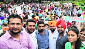 Newly appointed office-bearers of the National Students Union of India at the Student Centre in Panjab University, Chandigarh, on Thursday.