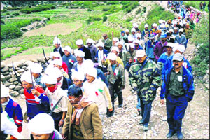 Residents of Gunji village prepare for the Jumli Hya Samo festival that will begin in Pithoragarh on Friday. 