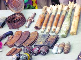 Arms and ammunition recovered during a search operation by the police and the Army in Doda on Thursday.