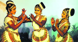 Artistes from Kerala present various dance forms during a function in Ludhiana.